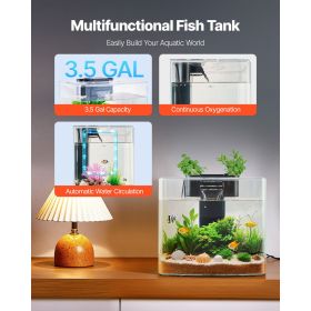 Fish Tank Aquarium, 3.5 Gallon Arch Ultra-Clear GPPS Starter Smart Tank Adjustable 3 Color Lighting