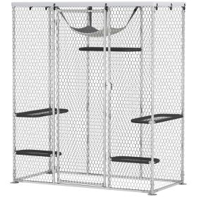 Catio Outdoor Cat Enclosure, Galvanized Steel Walk-in Cat Cage with Waterproof Cover, 5 Adjustable Platforms, Hammock