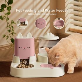 Automatic Pet Feeder with 2200mL (74oz) Water Fountain, 1800mL (60oz) Food Dispenser Combo,for Large Dogs & Multiple Cats (Color: Pink)